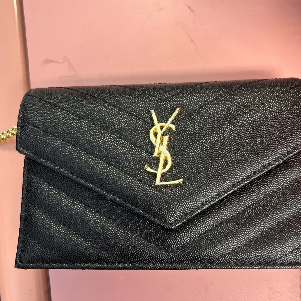 Saint Laurent Black Quilted Envelope Clutch with Gold YSL Hardware - Picture 1 of 2
